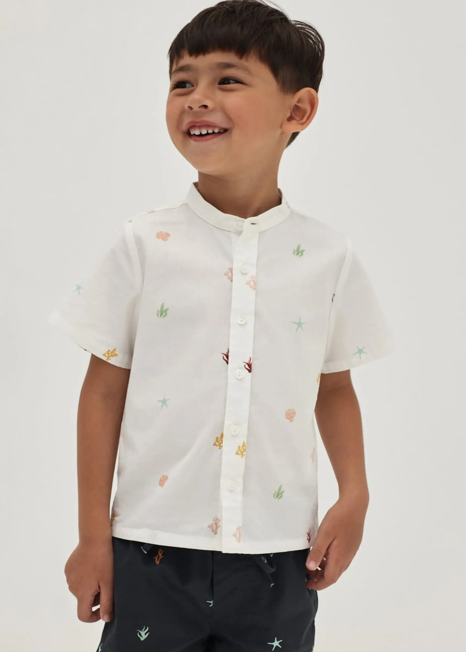 Paislie Cotton Mandarin Collar Unisex Top in Tidal Daydream