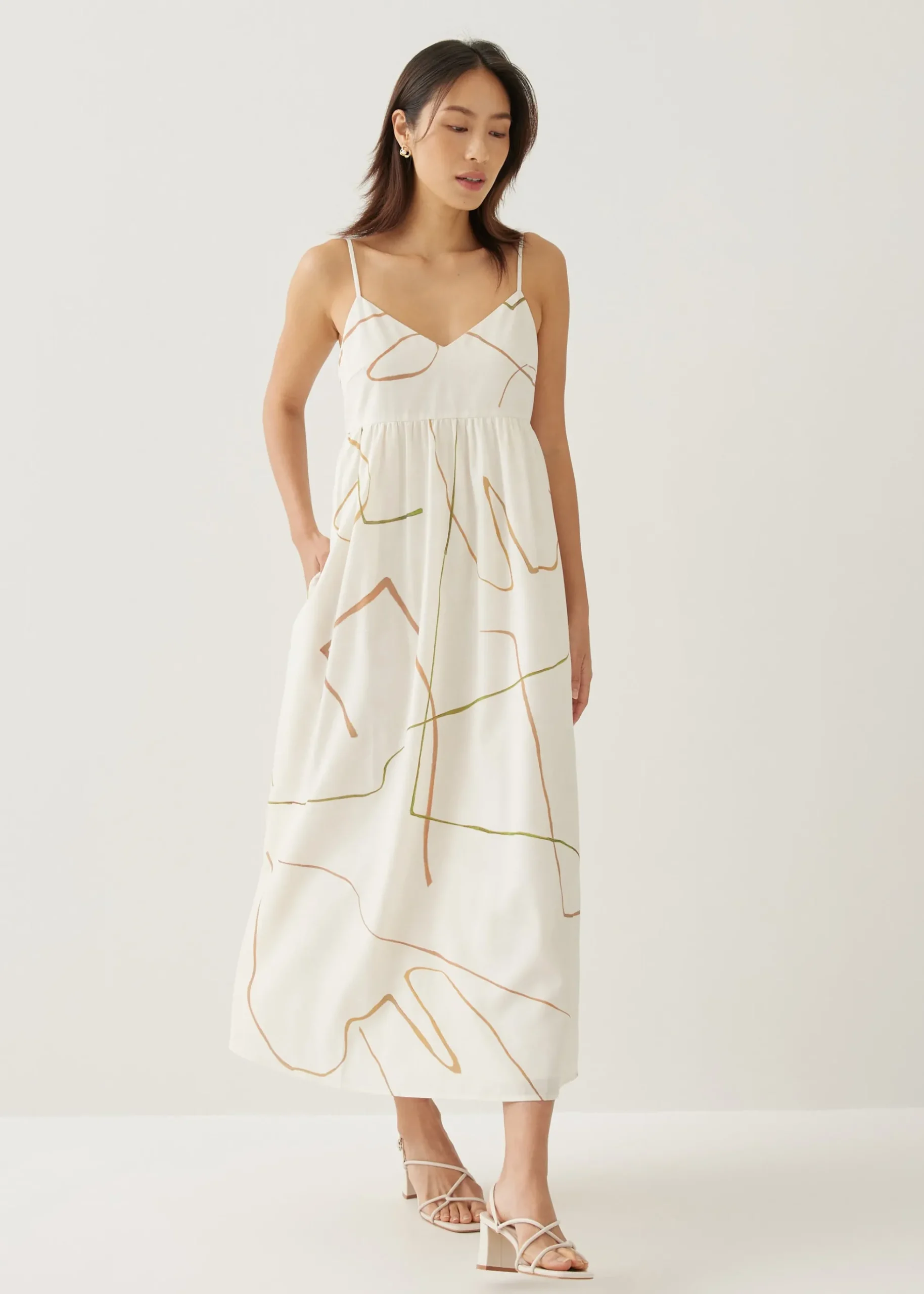 Patrize V-neck Babydoll Midi Dress in Golden Hour