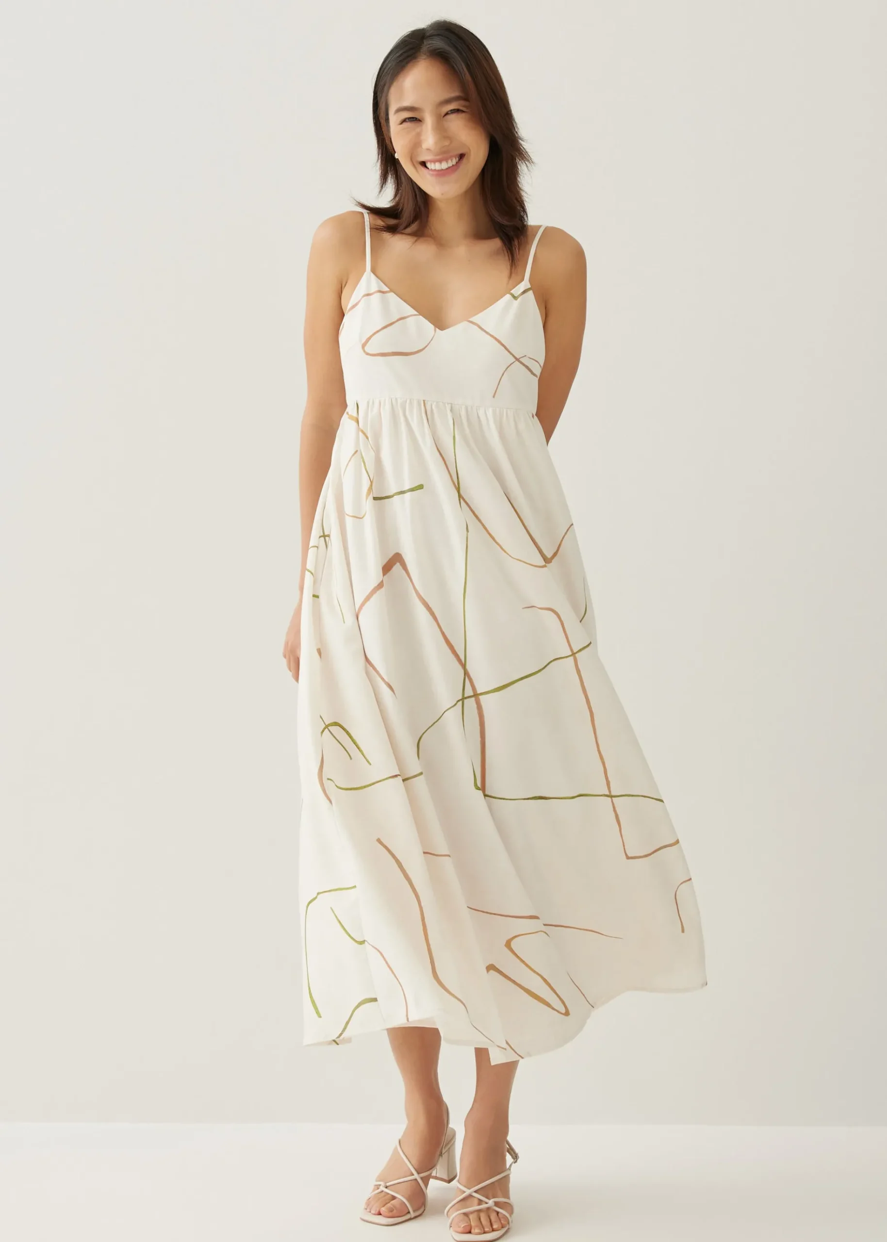 Patrize V-neck Babydoll Midi Dress in Golden Hour