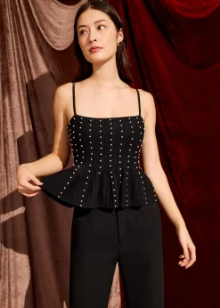 Pearl Embellished Peplum Knit Camisole Top