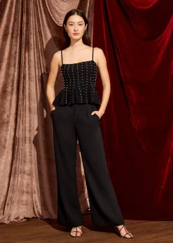 Pearl Embellished Peplum Knit Camisole Top