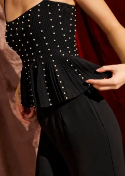 Pearl Embellished Peplum Knit Camisole Top