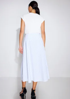 Pearl Embellished Pinstripe Flare Midaxi Skirt