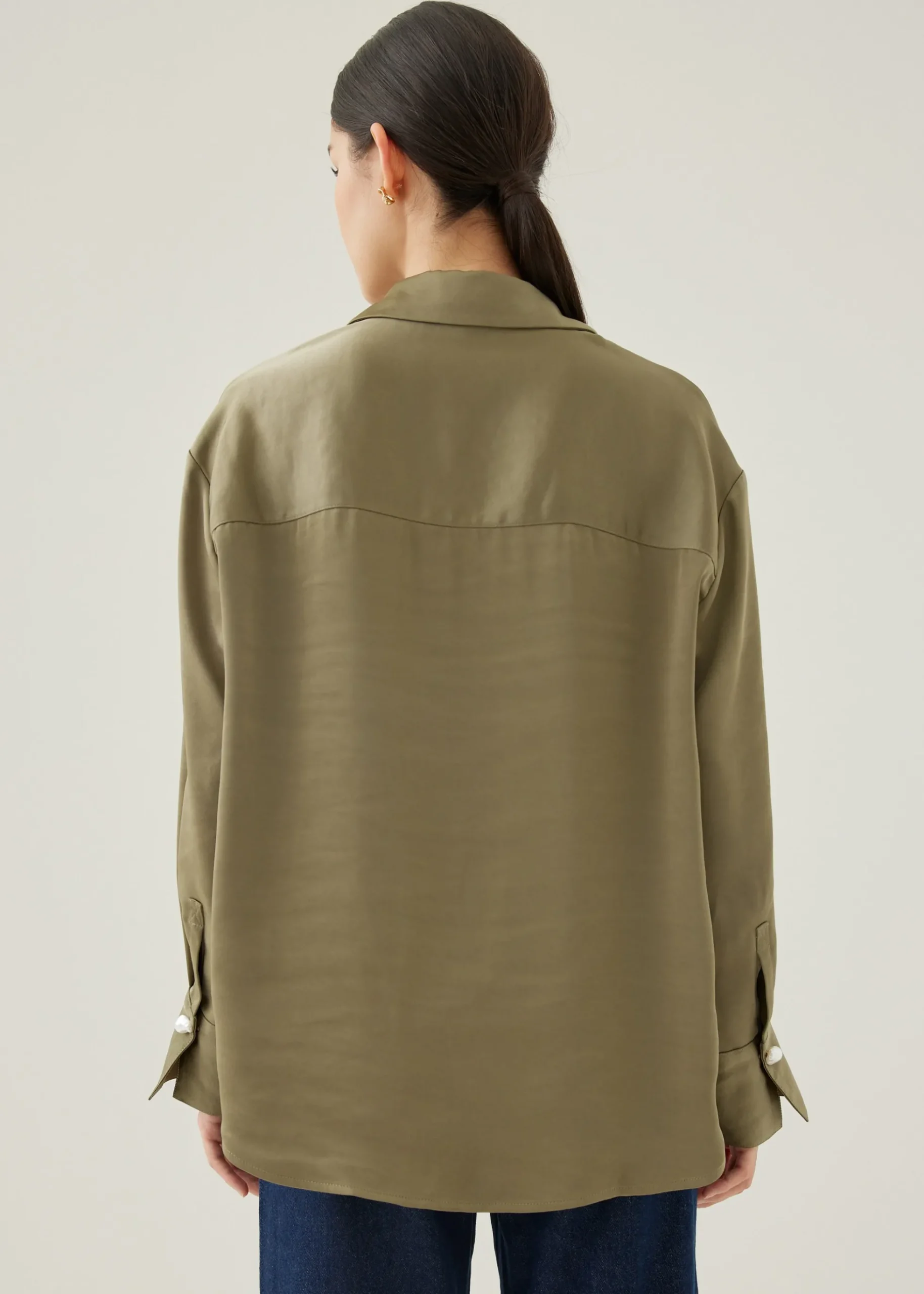Pennie Satin Cuffed Sleeve Shirt