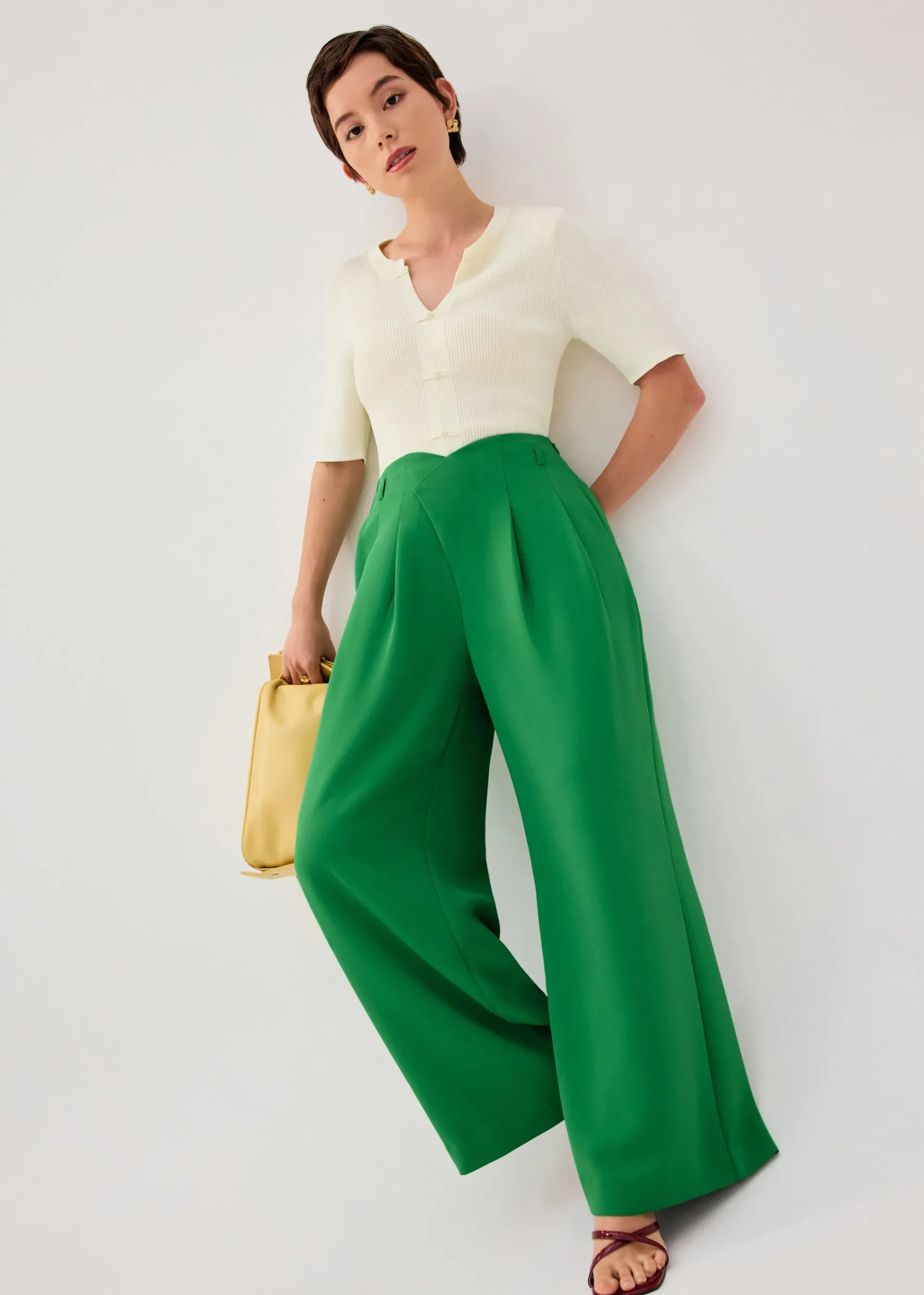 PETITE Leggy™ Nadine Crepe Asymmetric Waistband Straight Leg Pants