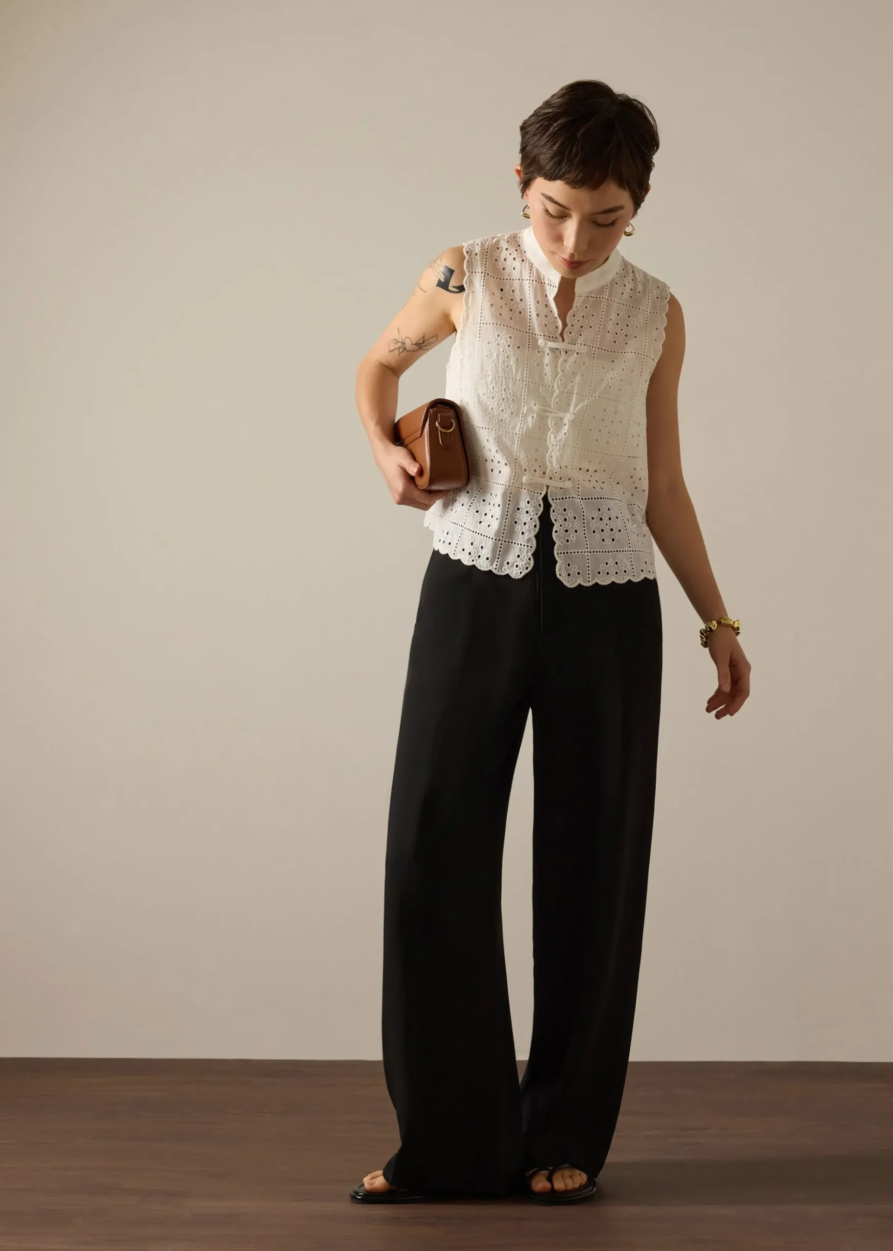 PETITE Leggy™ Pia Adjustable Hem Elastic Melange Straight Leg Pants