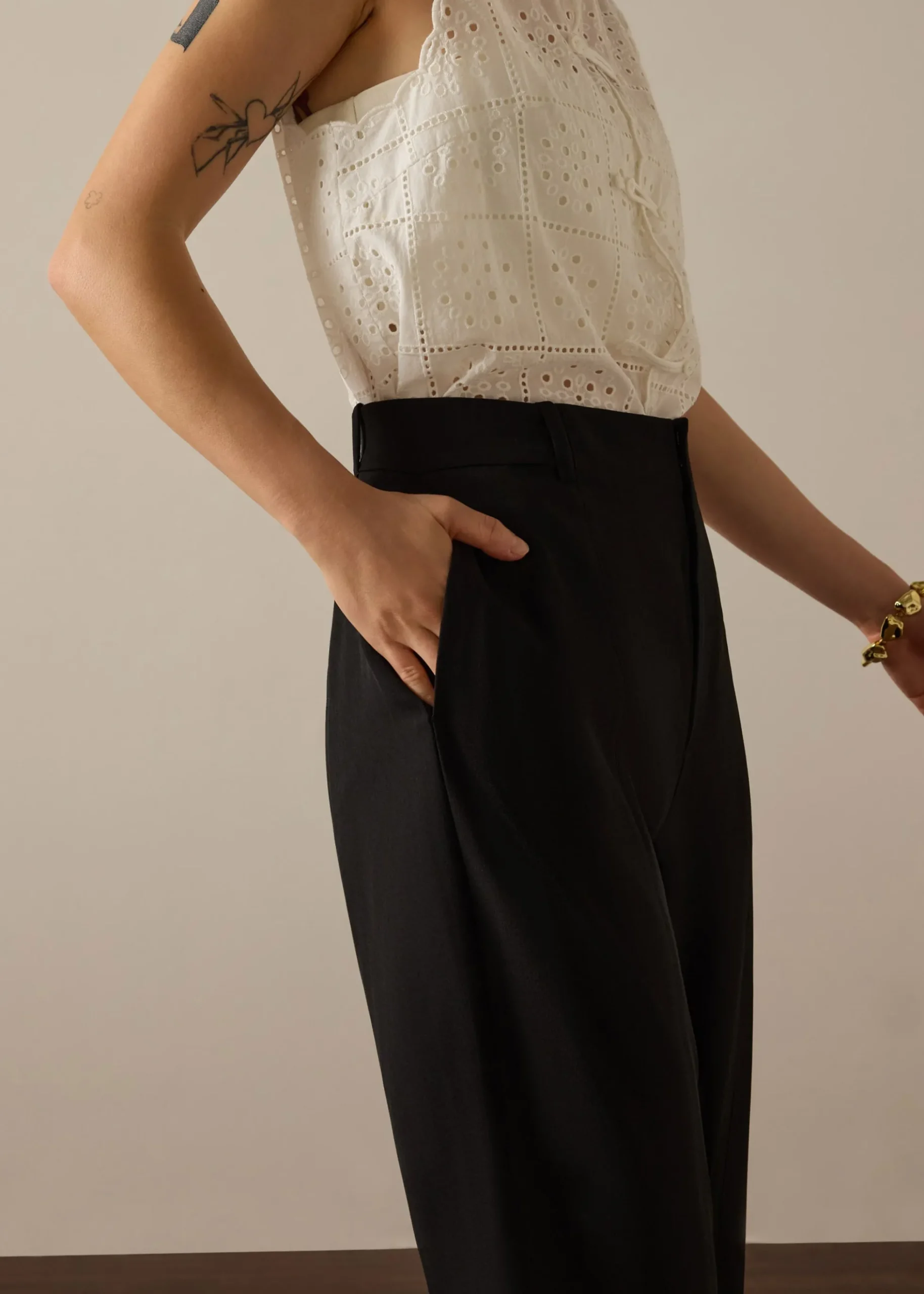 PETITE Leggy™ Pia Adjustable Hem Elastic Melange Straight Leg Pants