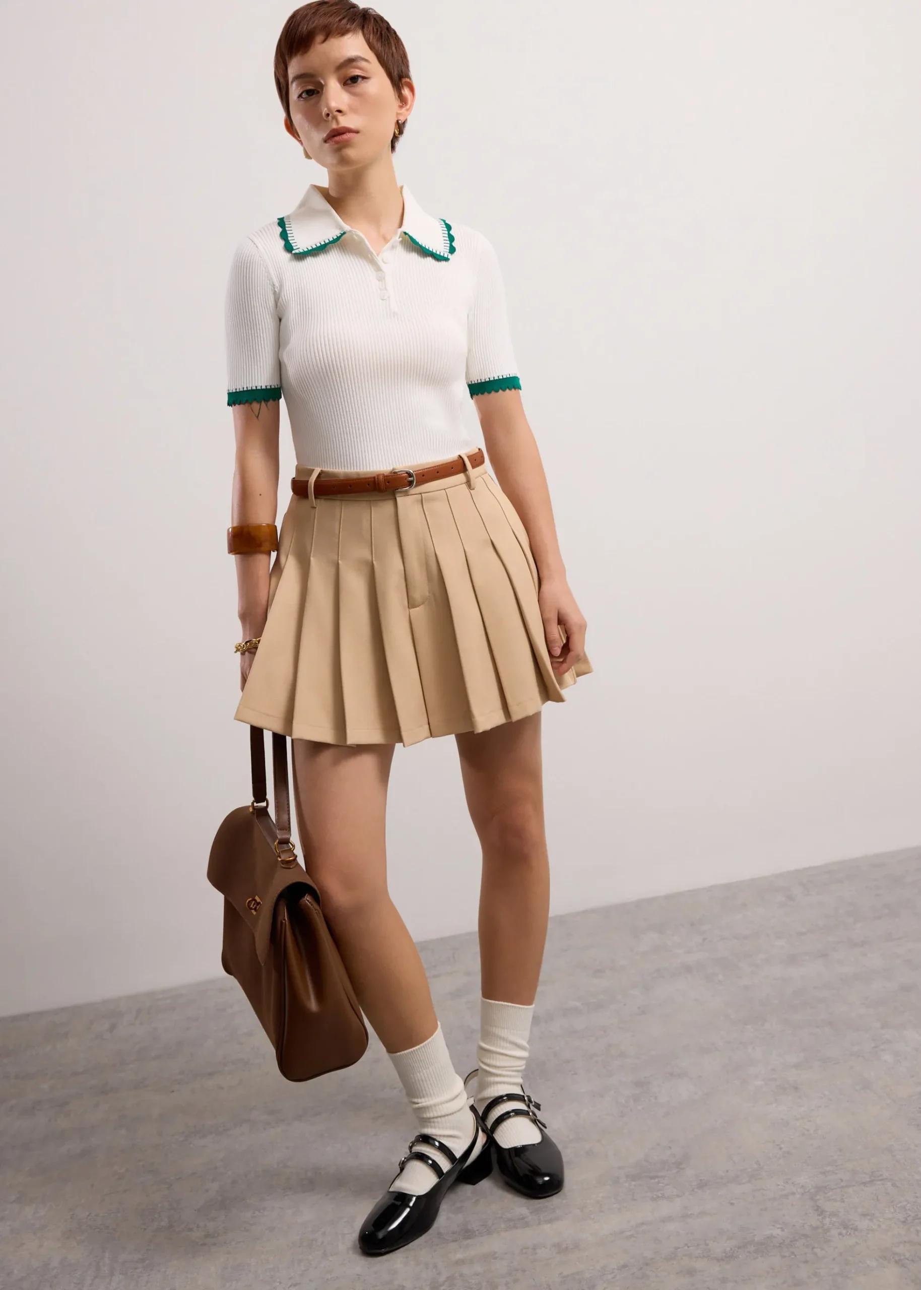 Pleated Flare Mini Skirt