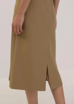 Pleated High Waist Column Midi Skirt