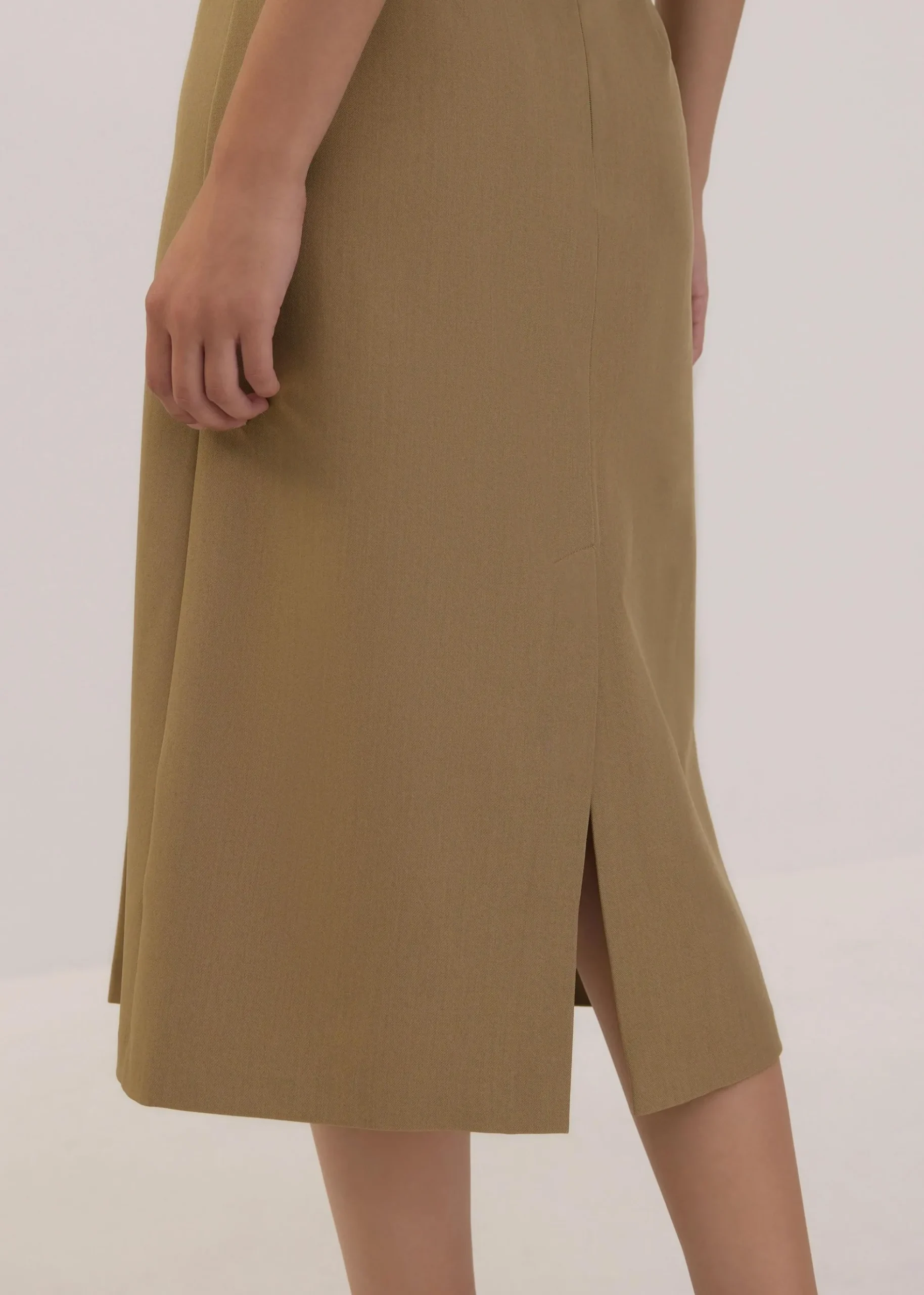Pleated High Waist Column Midi Skirt