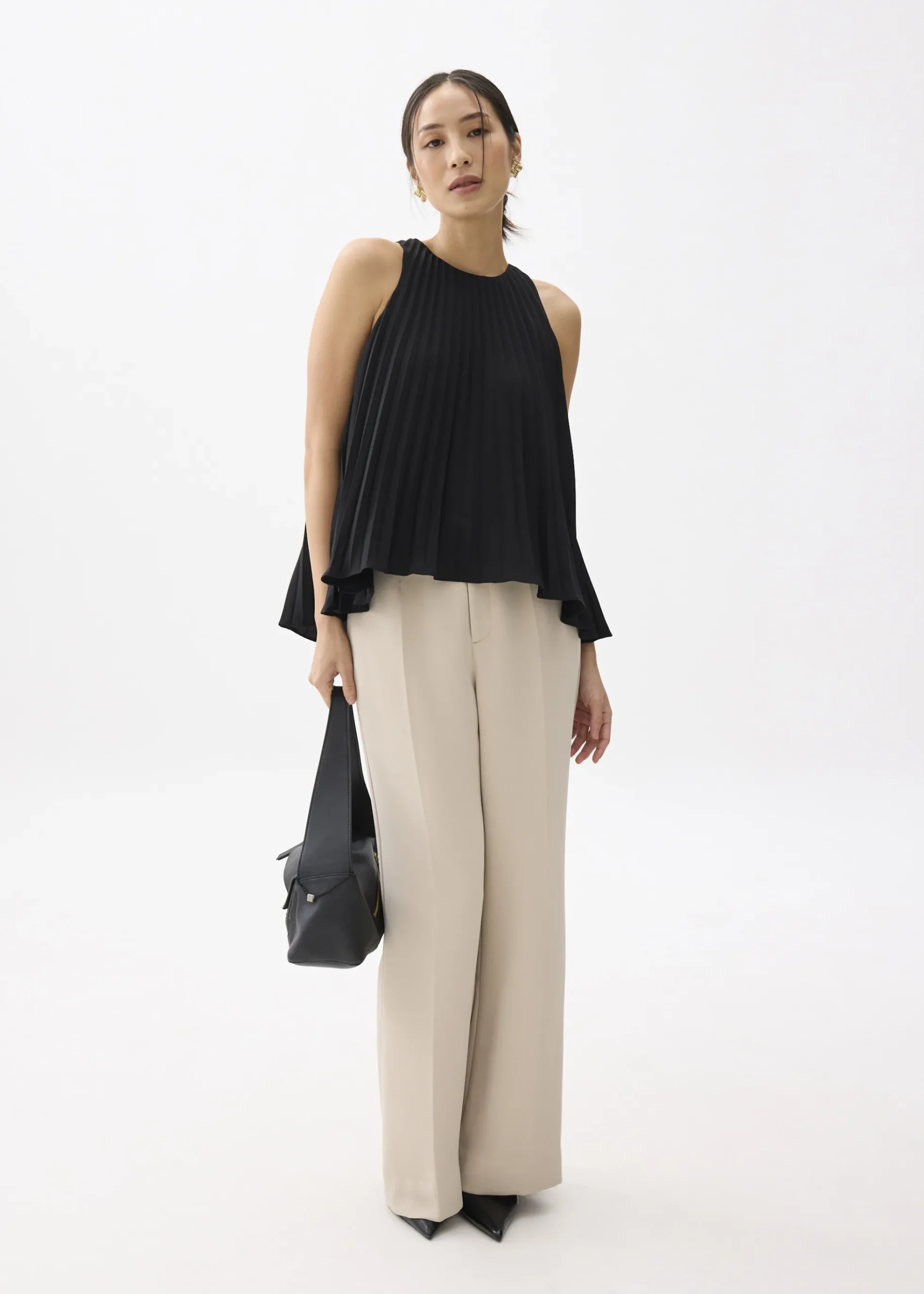 Pleated Round Neck Shell Top