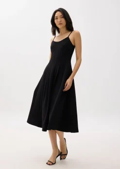 Pleated Scoop Neck Fit & Flare Midi Dress