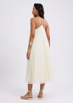Pleated Trapeze Halter Midaxi Dress