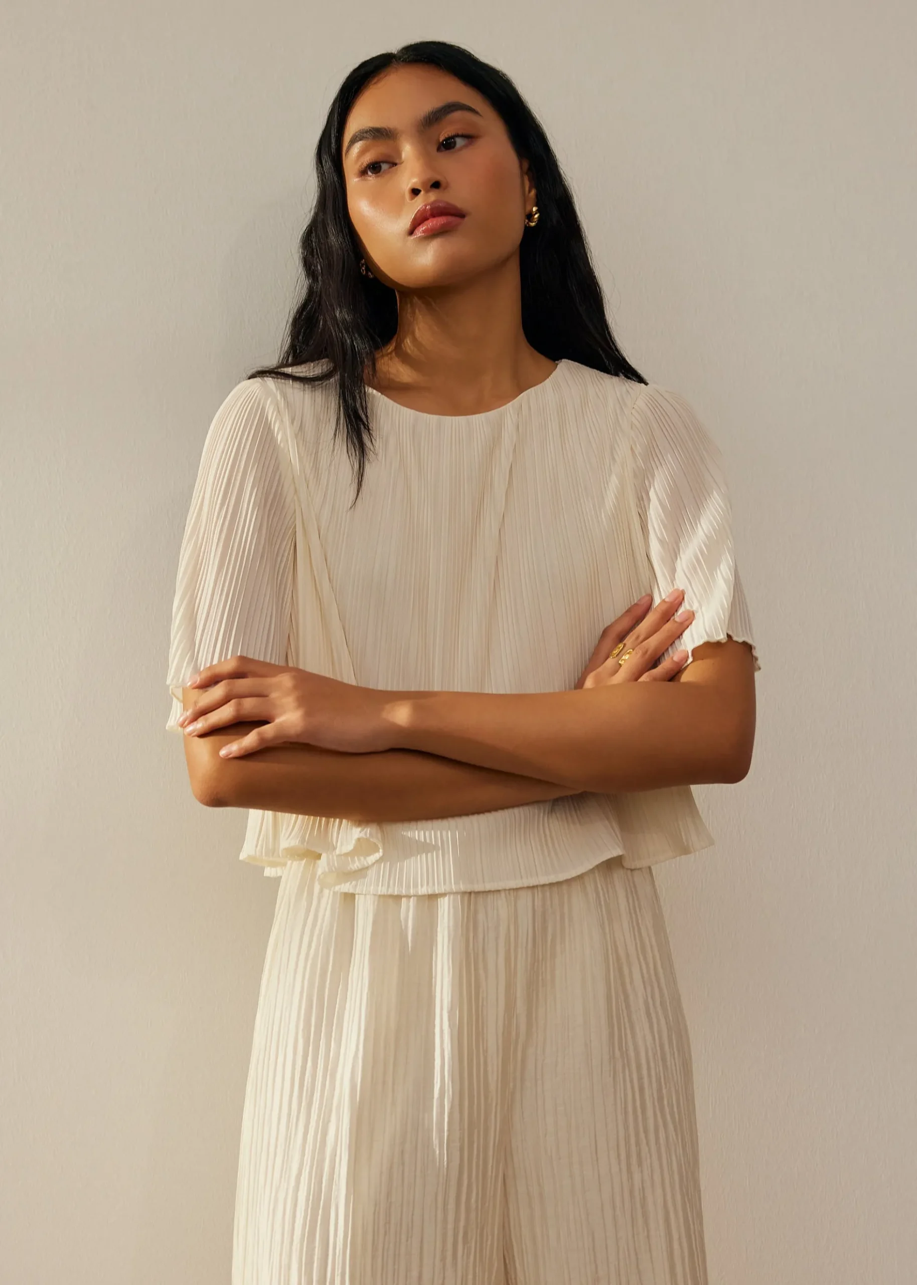 Plisse Crop Shell Top