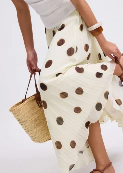 Plisse High Waist Flare Midaxi Skirt in Brushed Dots