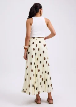 Plisse High Waist Flare Midaxi Skirt in Brushed Dots