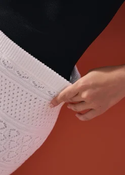Pointelle Contrast Knit High Waist Column Midaxi Skirt