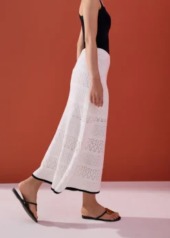 Pointelle Contrast Knit High Waist Column Midaxi Skirt