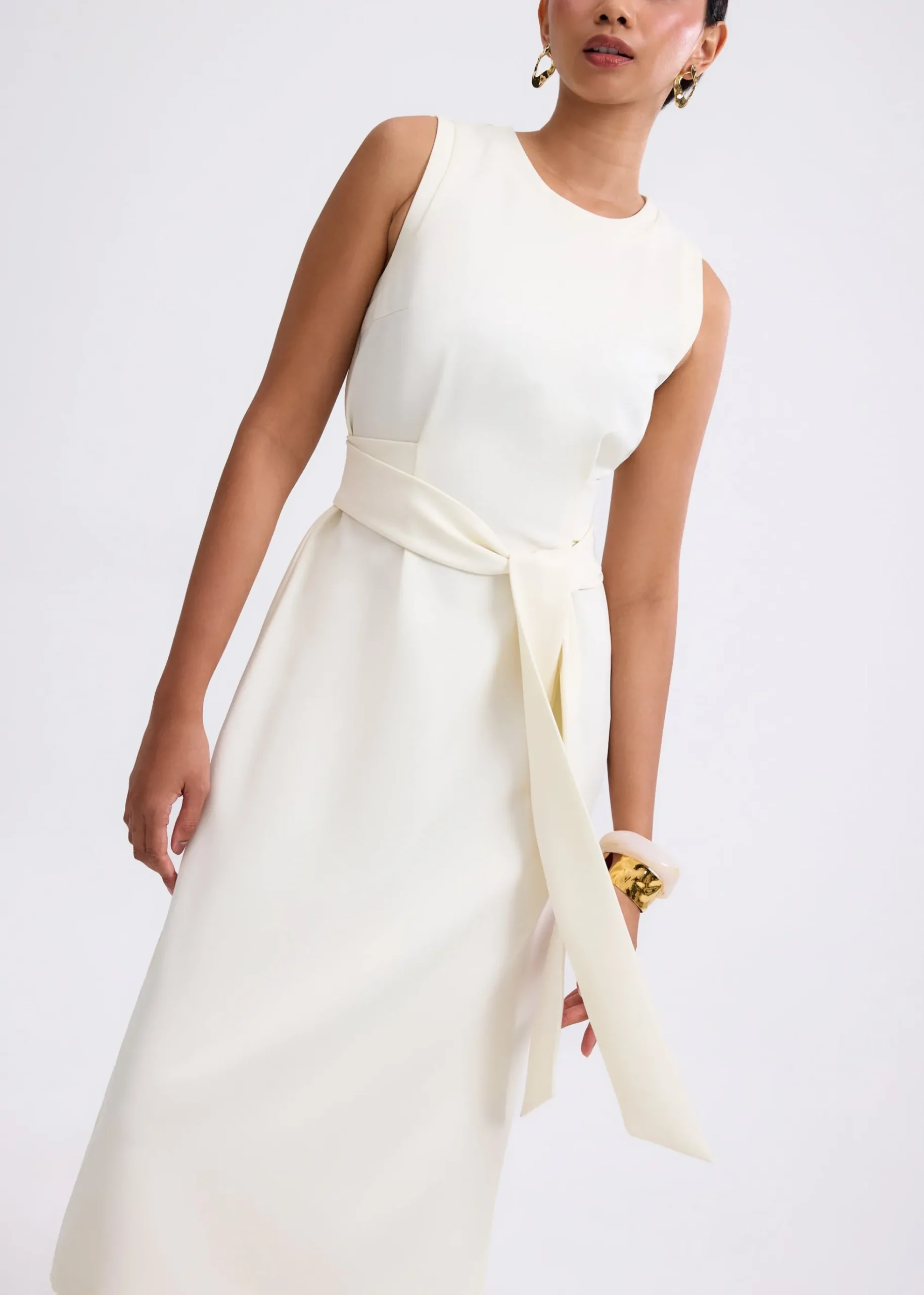 Poppy Round Neck Column Midi Dress