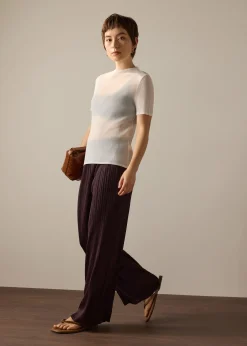 Praveena Plisse Mock Neck Fitted Top