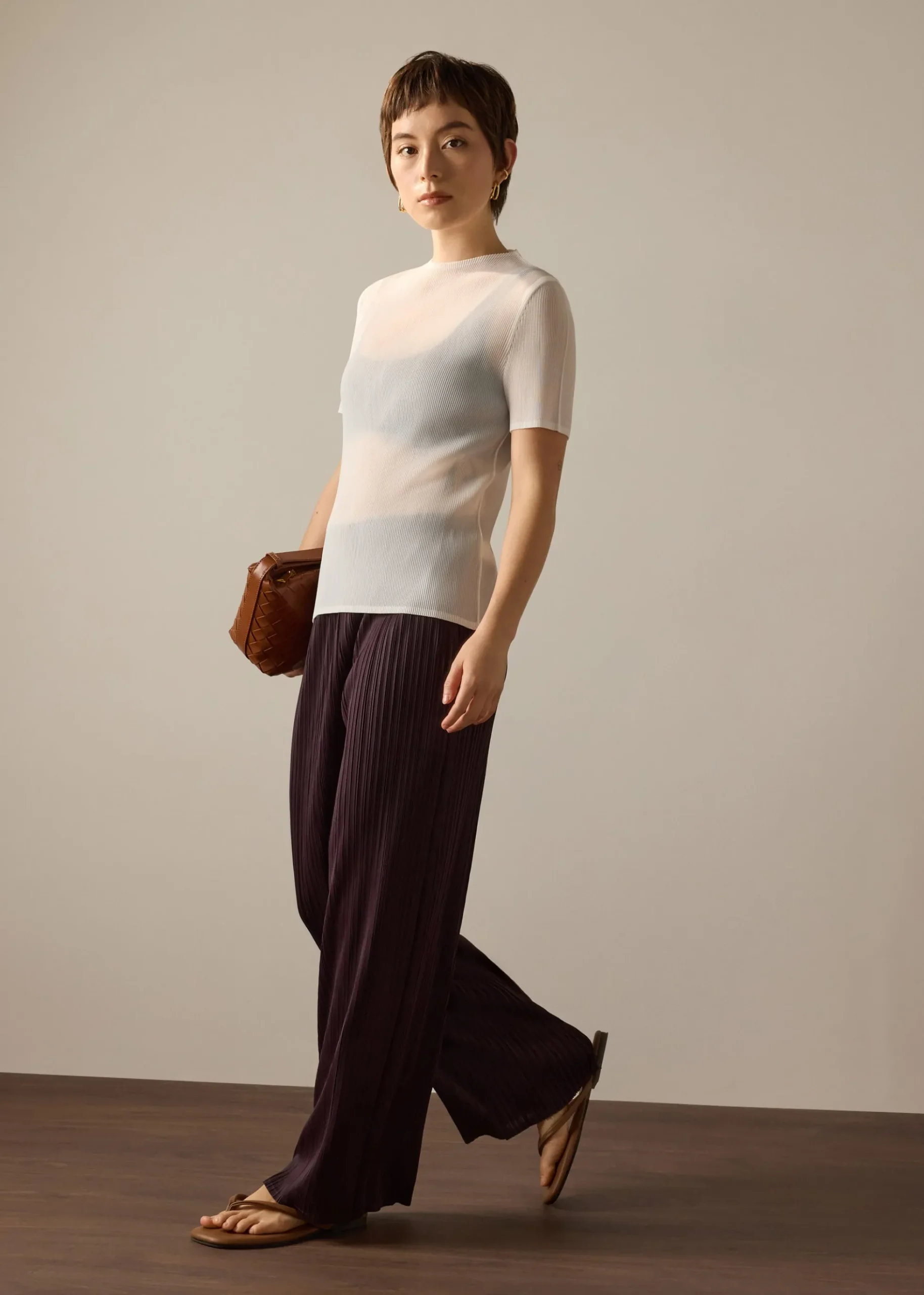 Praveena Plisse Mock Neck Fitted Top