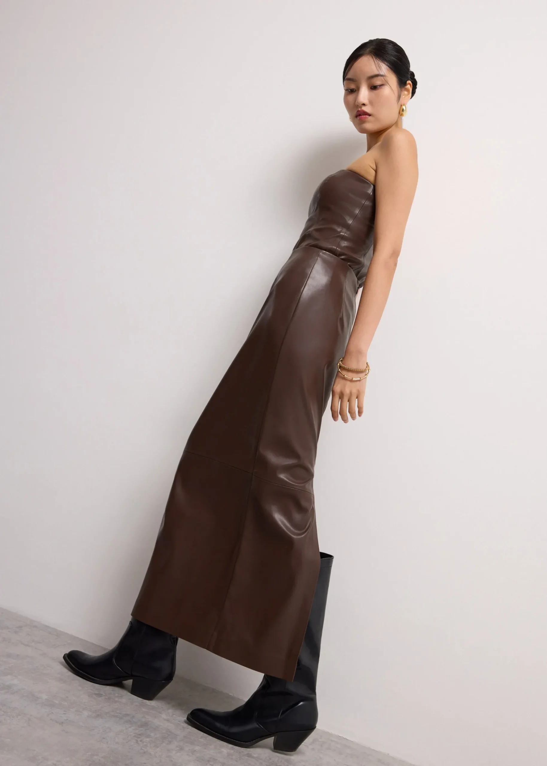 Rachel Vegan Leather Column Maxi Skirt