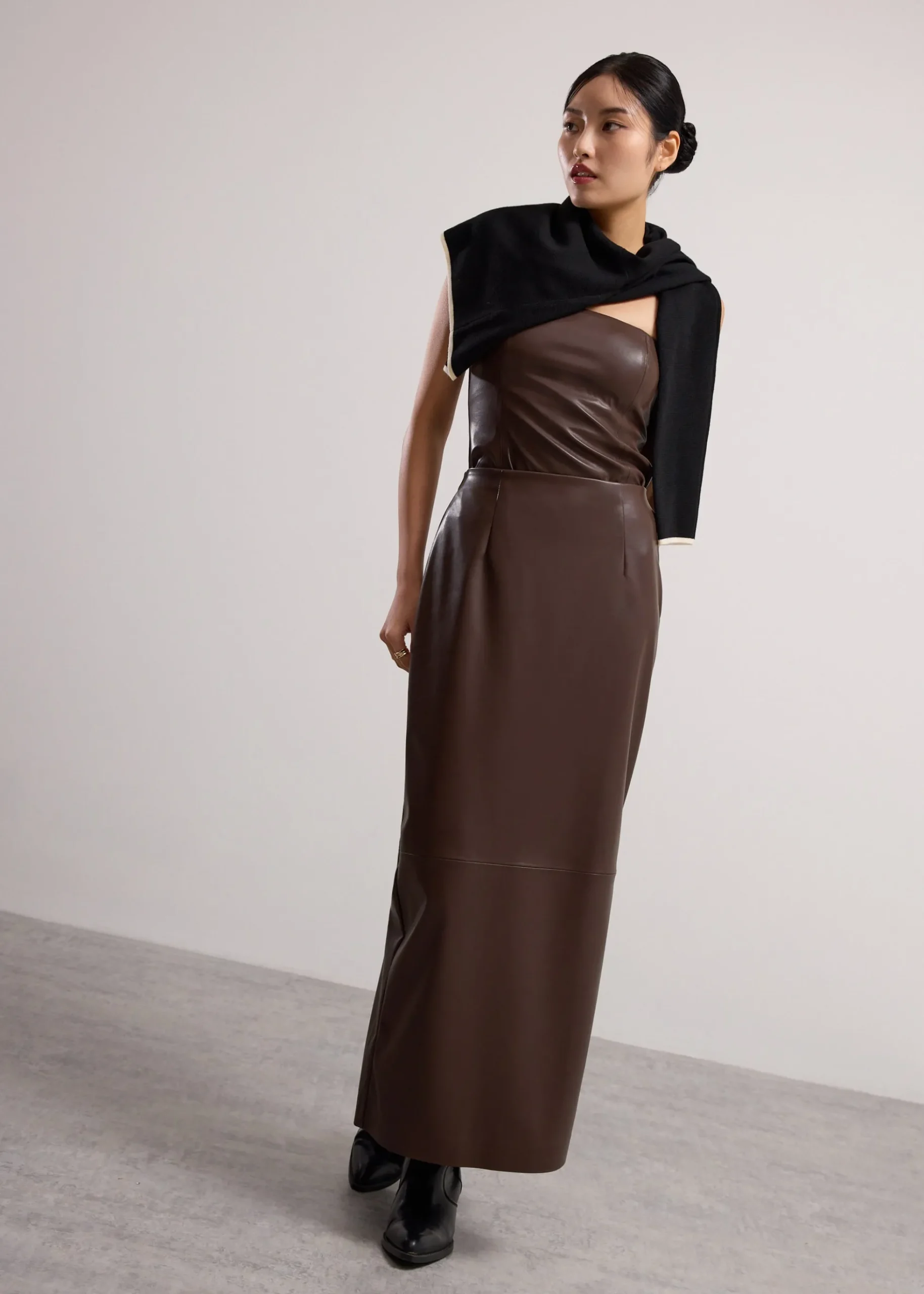 Rachel Vegan Leather Column Maxi Skirt