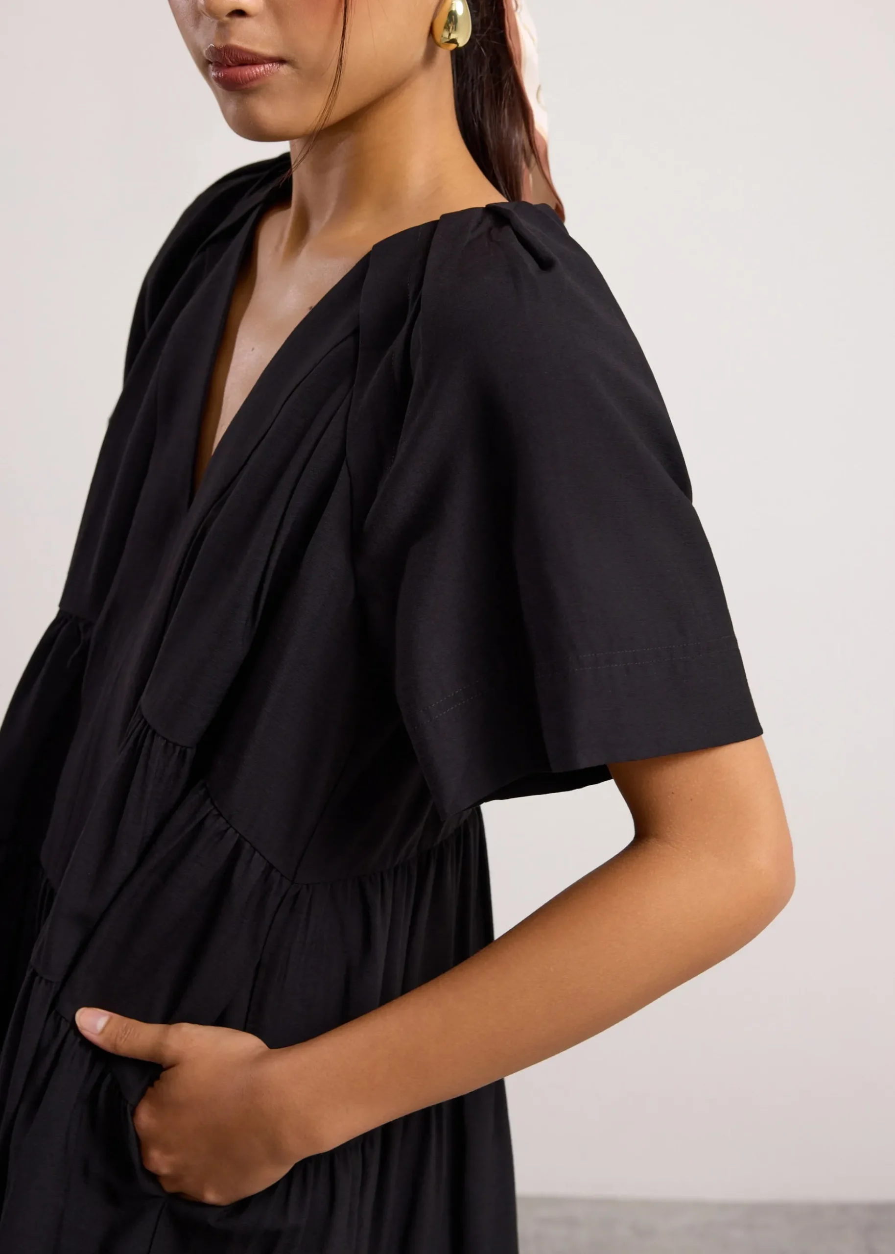 Rayon V-neck Trapeze Mini Dress