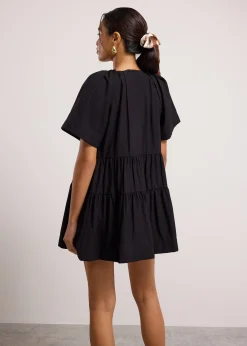 Rayon V-neck Trapeze Mini Dress