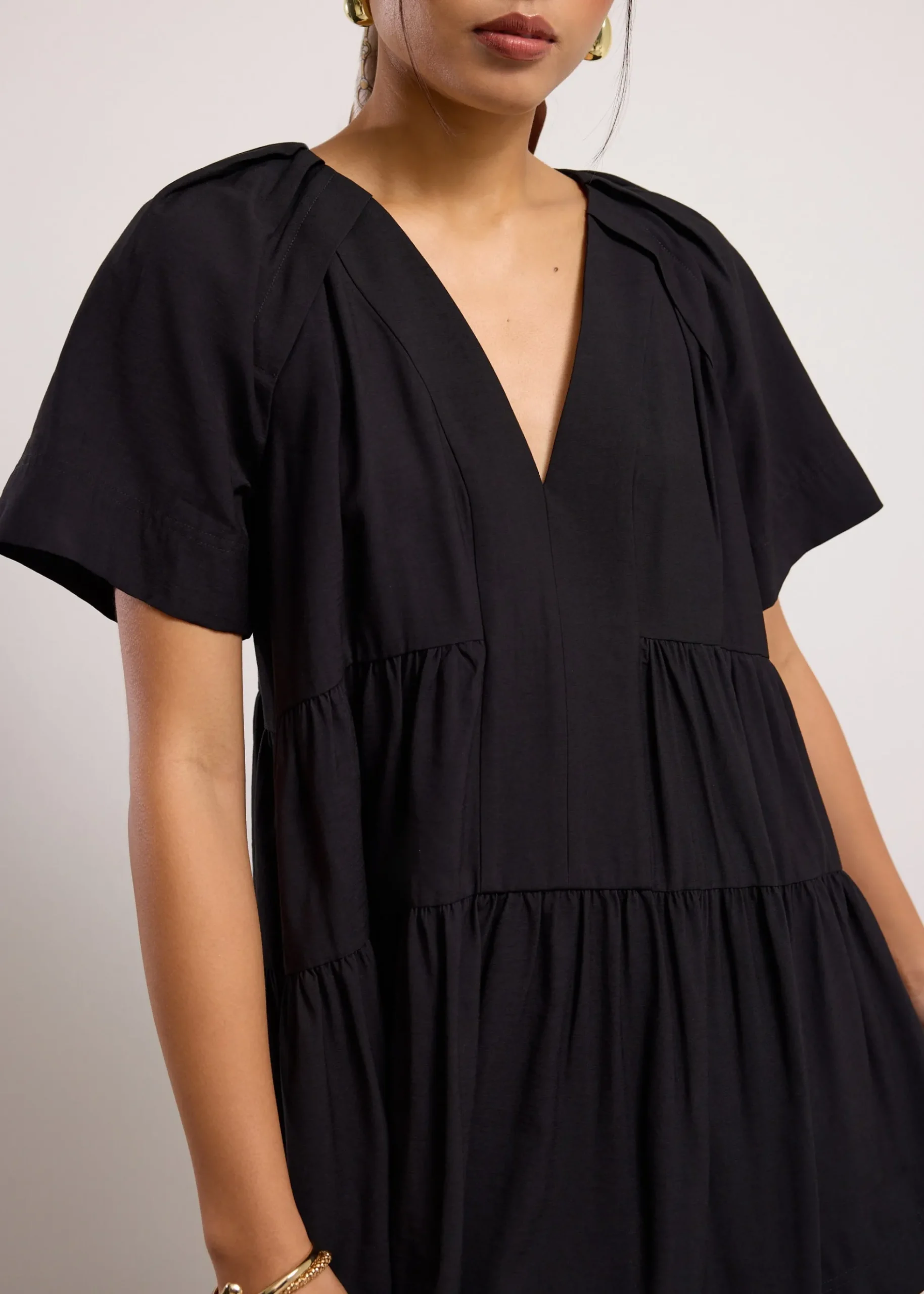Rayon V-neck Trapeze Mini Dress