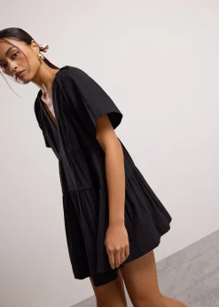 Rayon V-neck Trapeze Mini Dress