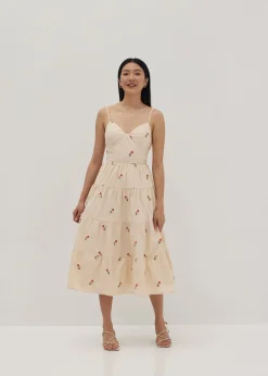 Reece Padded Embroidered Midi Dress
