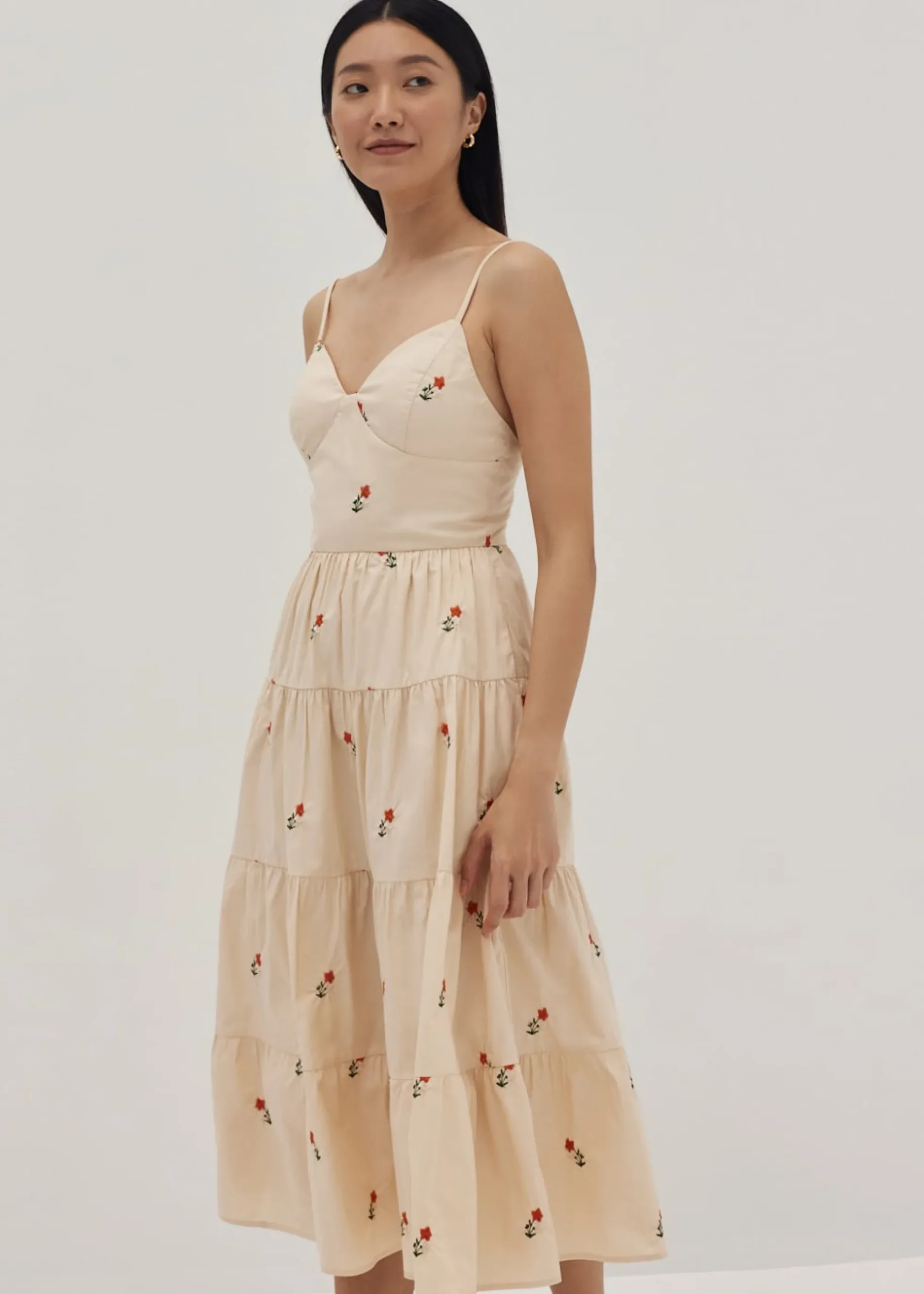 Reece Padded Embroidered Midi Dress