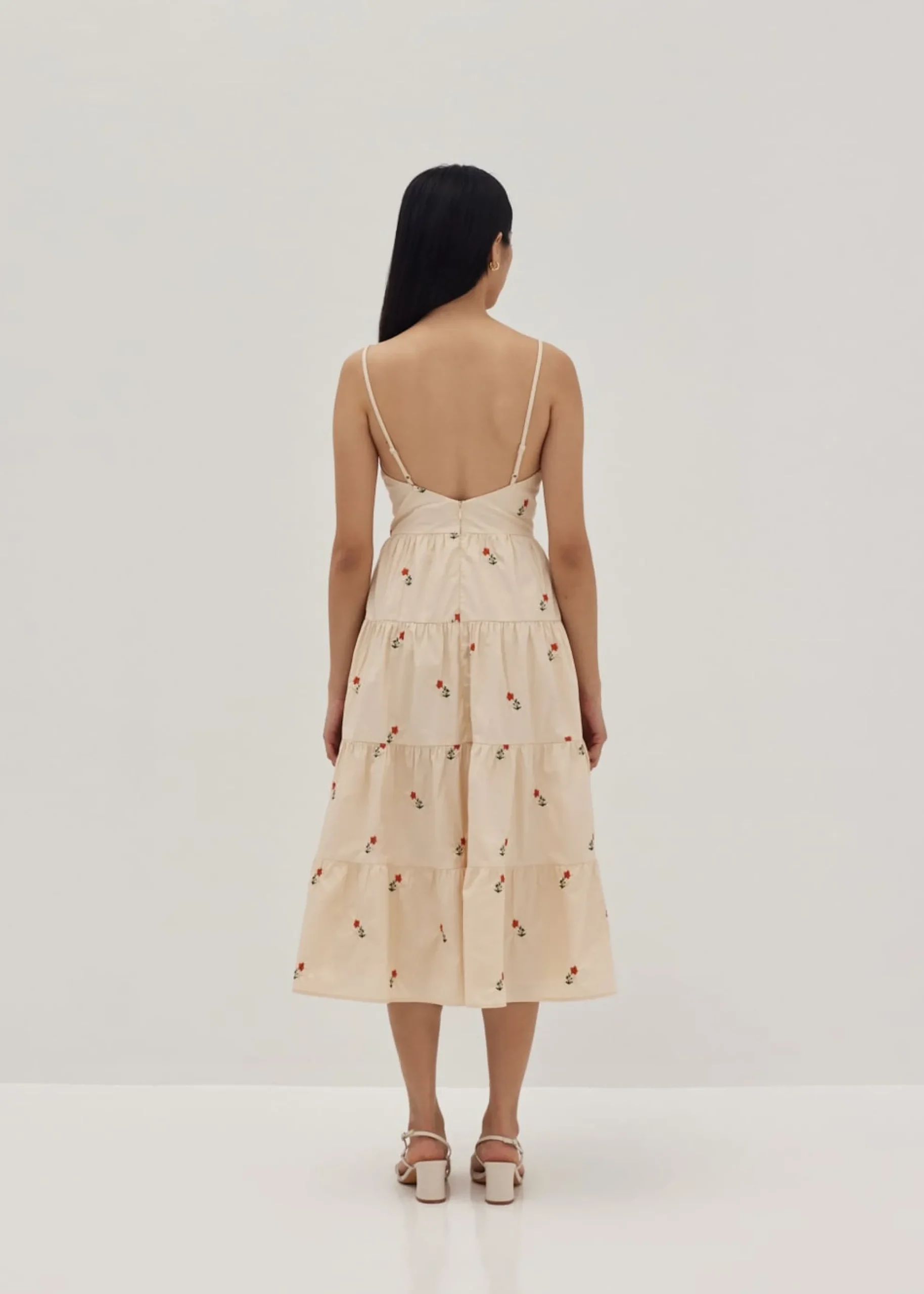 Reece Padded Embroidered Midi Dress
