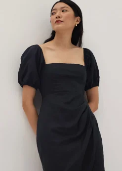 Regina Linen Puff Sleeve Midi Dress
