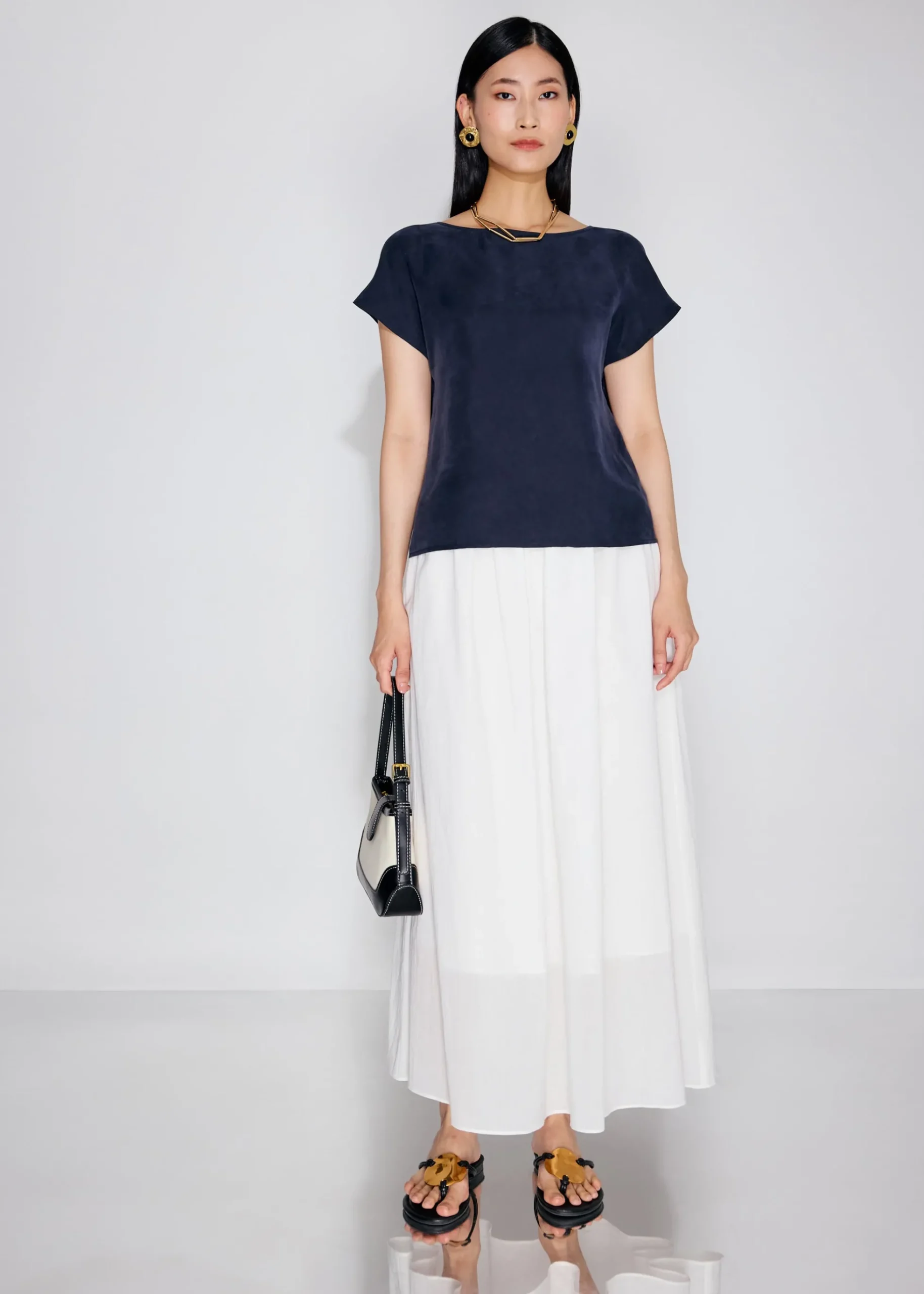 Relaxed Cupro Back Knot Boat Neck Shell Top