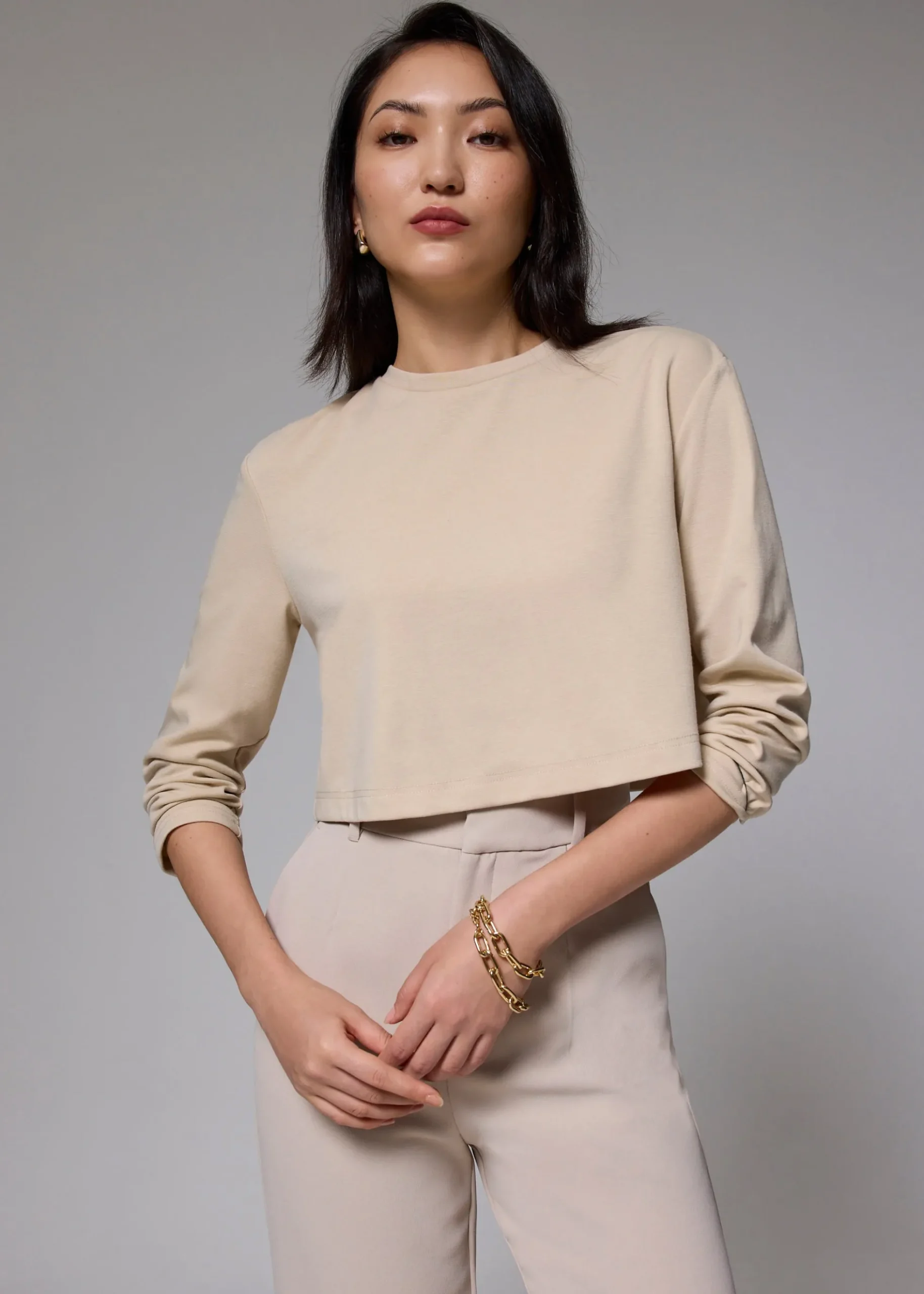 Relaxed Jersey Crop Long Sleeve Top