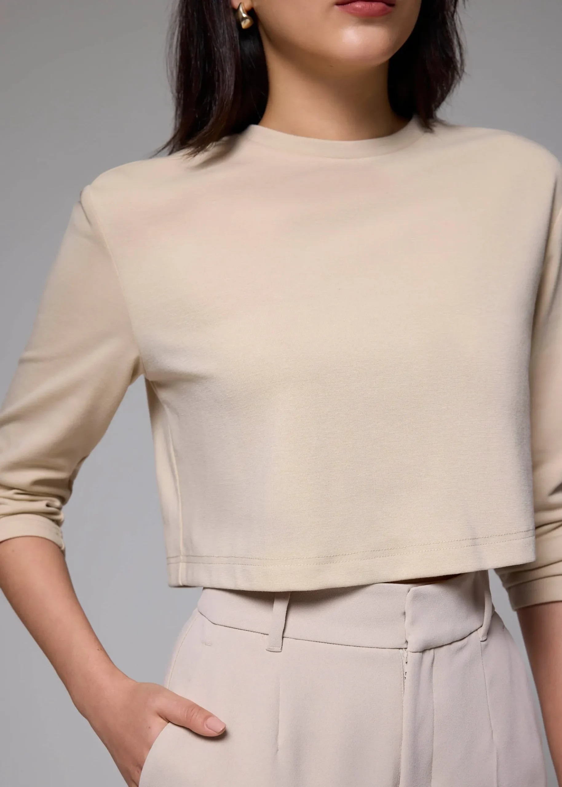Relaxed Jersey Crop Long Sleeve Top