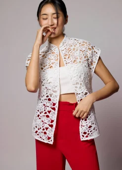 Relaxed Lace Mandarin Collar Top