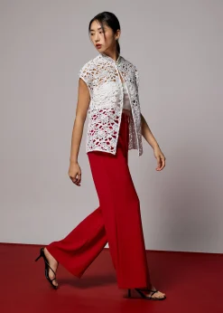 Relaxed Lace Mandarin Collar Top