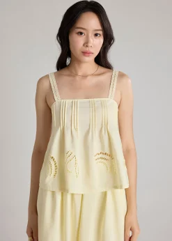 Relaxed Shell Top in Tidal Escape Broderie