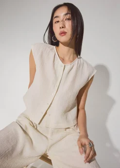 Relaxed Textured Lyocell Button Down Top
