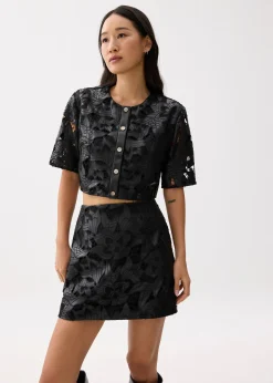 Relaxed Vegan Leather Lace Crop Top