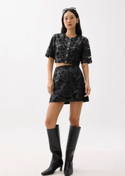 Relaxed Vegan Leather Lace Crop Top