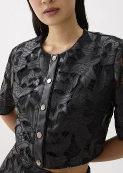 Relaxed Vegan Leather Lace Crop Top