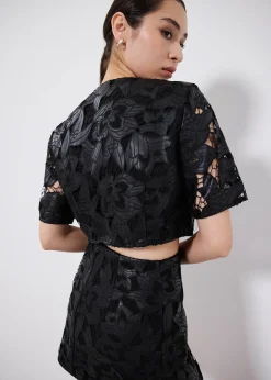 Relaxed Vegan Leather Lace Crop Top