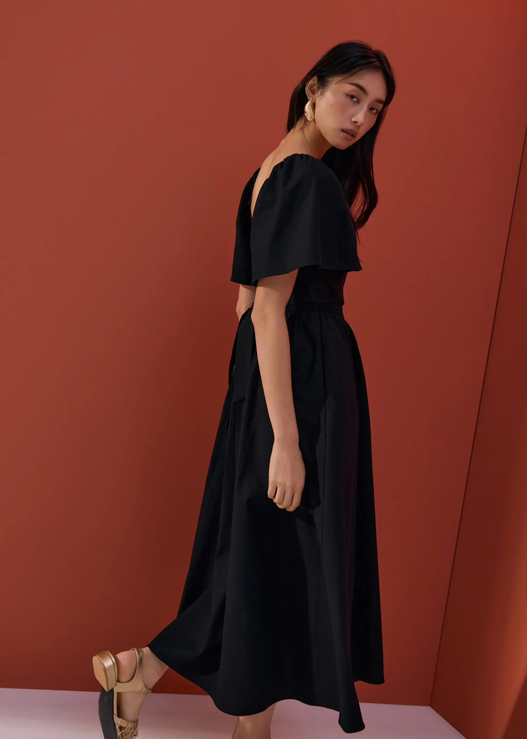 Reversible Bell Sleeve Fit & Flare Midaxi Dress