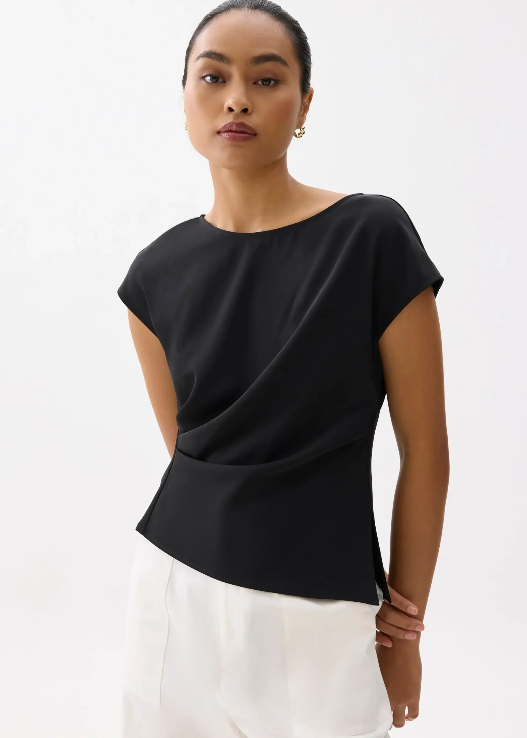 Rhea Boat Neck Drape Blouse