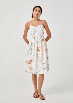 Rhosyn Ruched Midi Dress in Vibrant Foliage