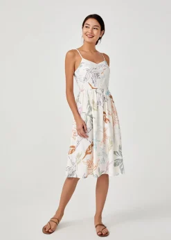 Rhosyn Ruched Midi Dress in Vibrant Foliage